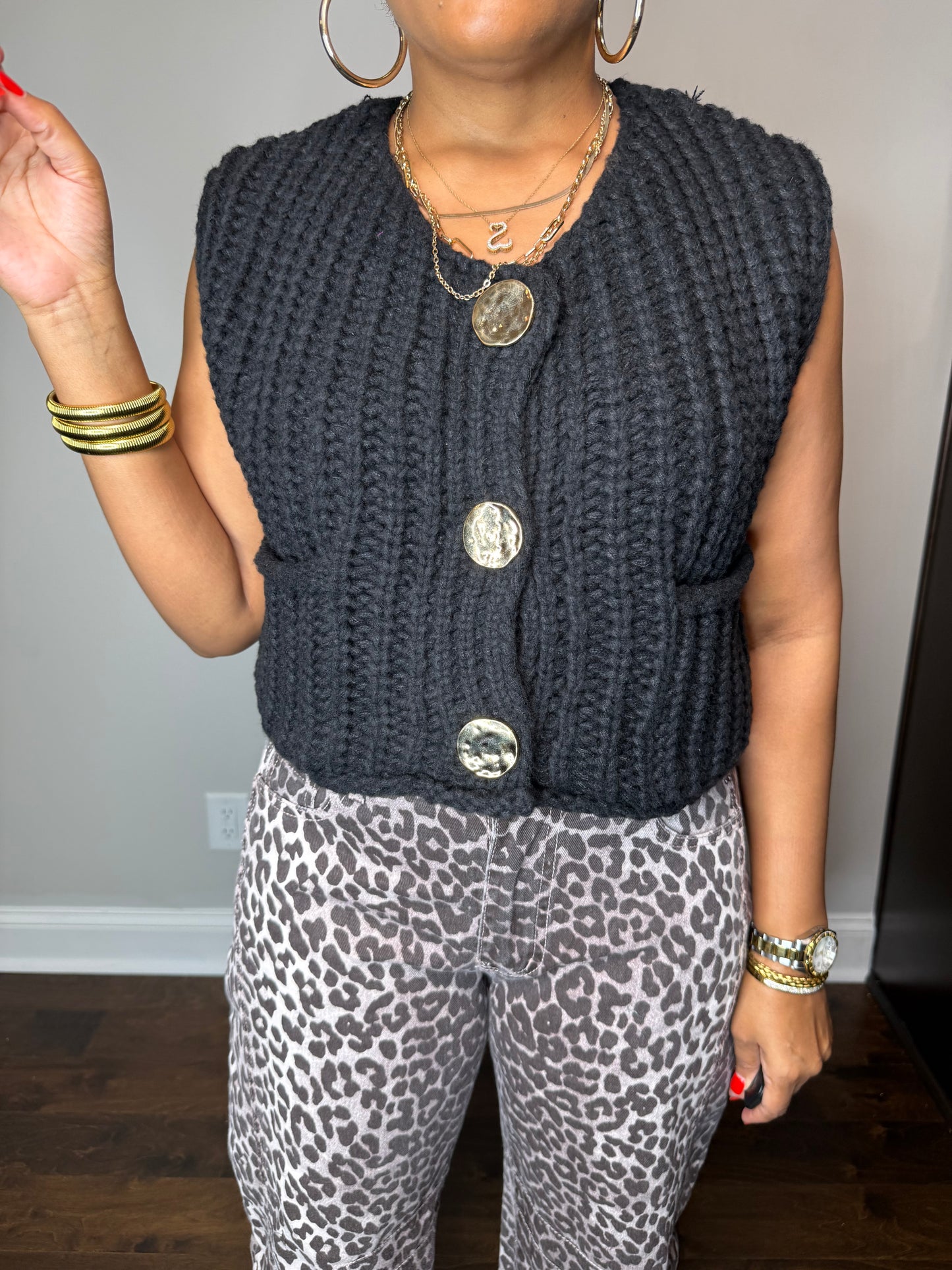 Chunky Knit Vest - Black