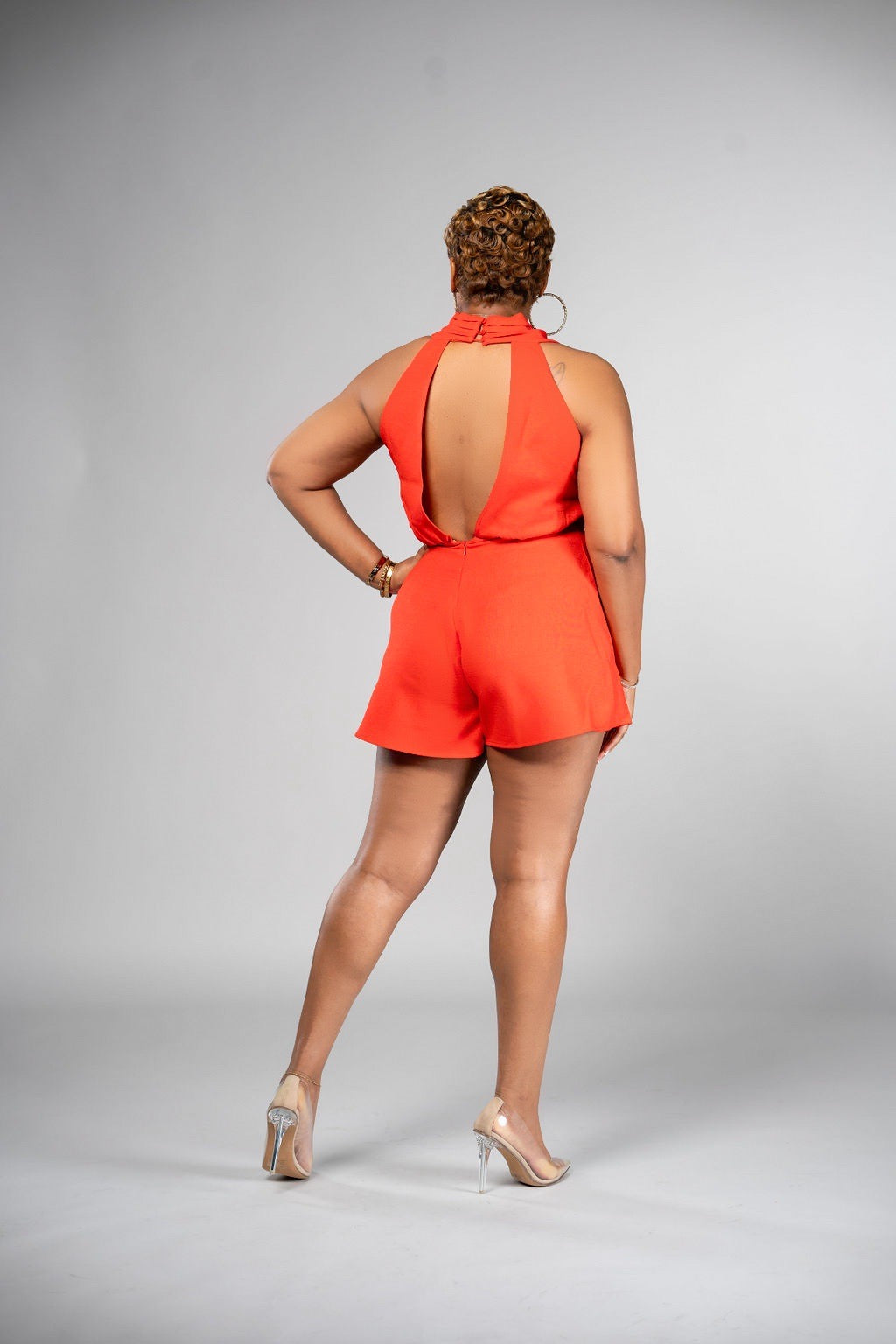 Blue Open Back Halter Romper