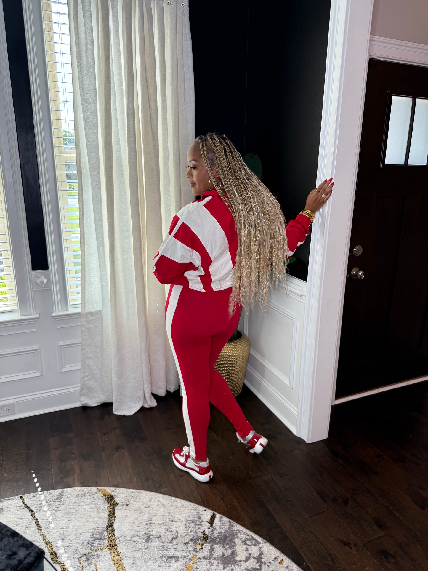 Power Play Colorblock Zip-Up Set – Red/Cream