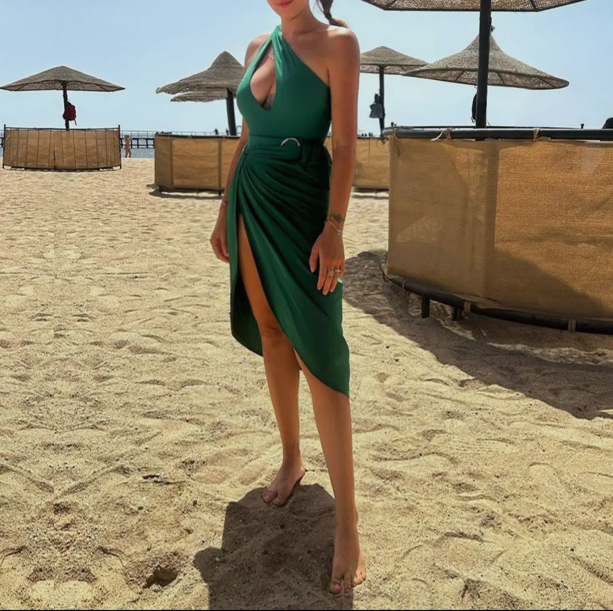 One Shoulder Belted Swimsuit & Cover Up