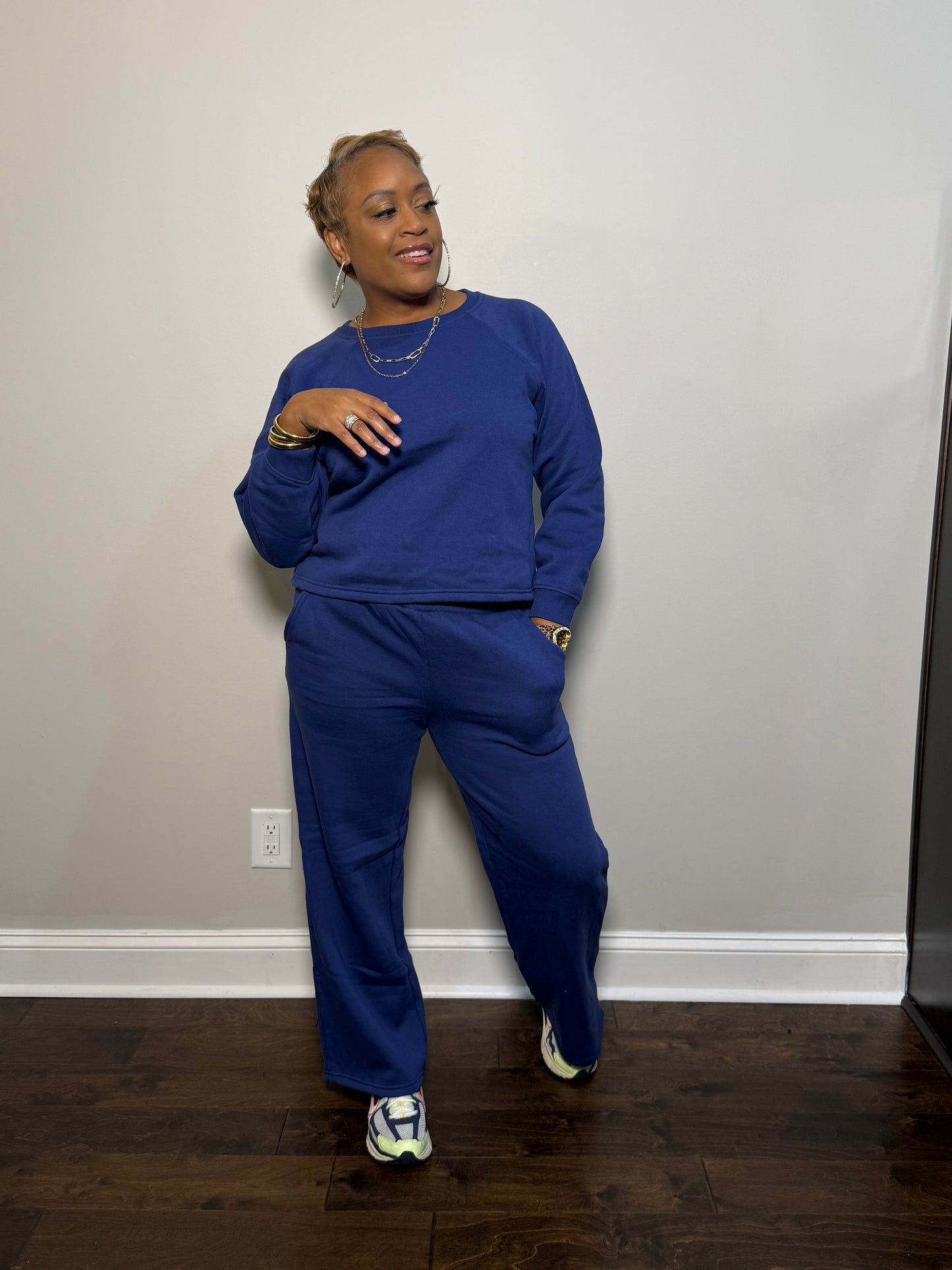 Fleece Lined Lounge Set - Light Navy