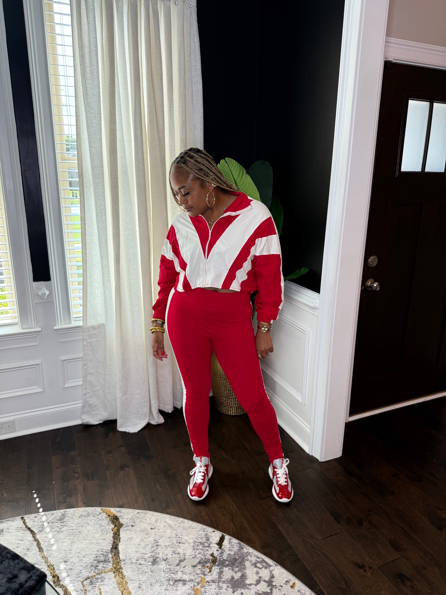 Power Play Colorblock Zip-Up Set – Red/Cream