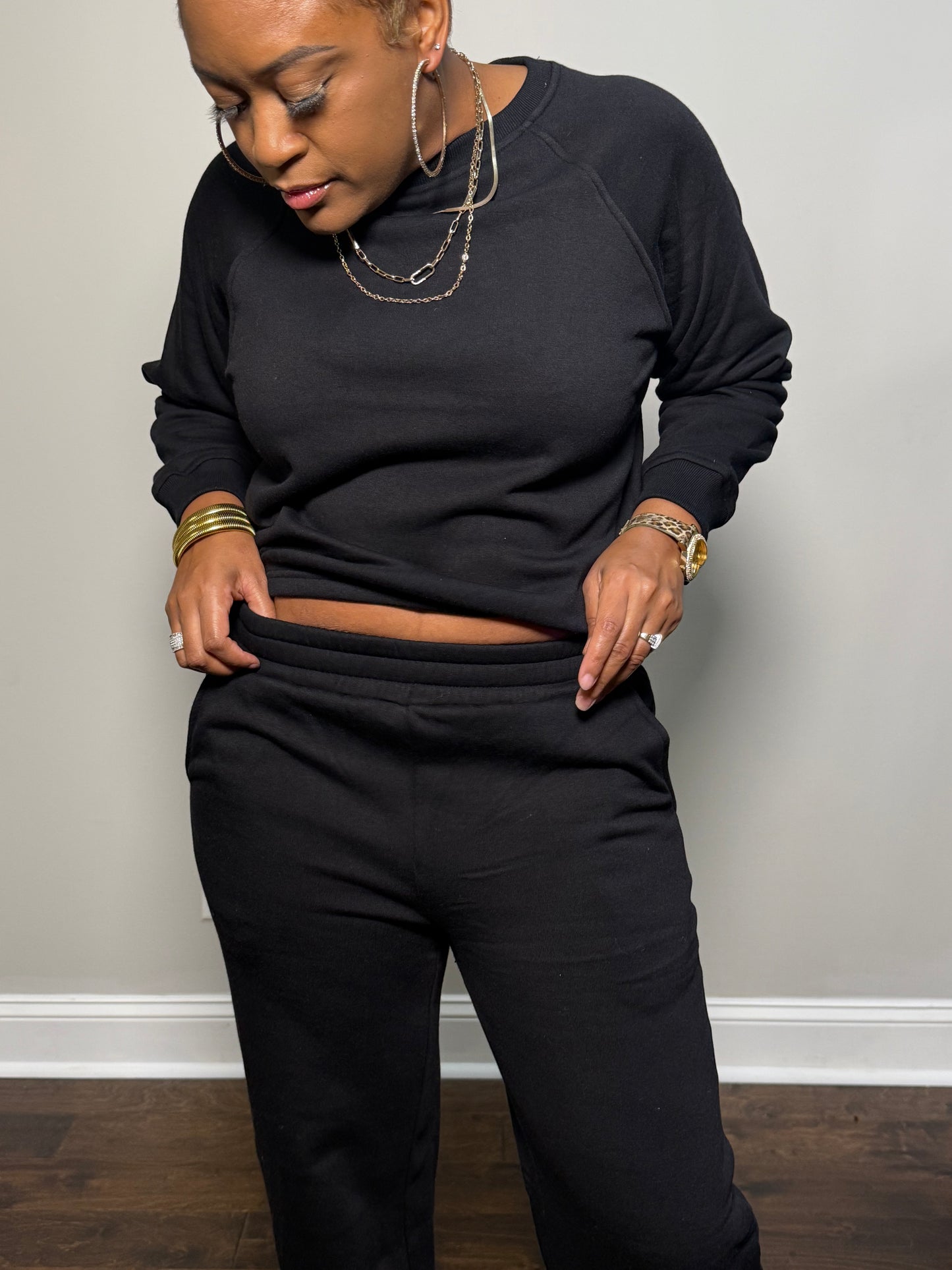 Fleece Lined Lounge Set - Black