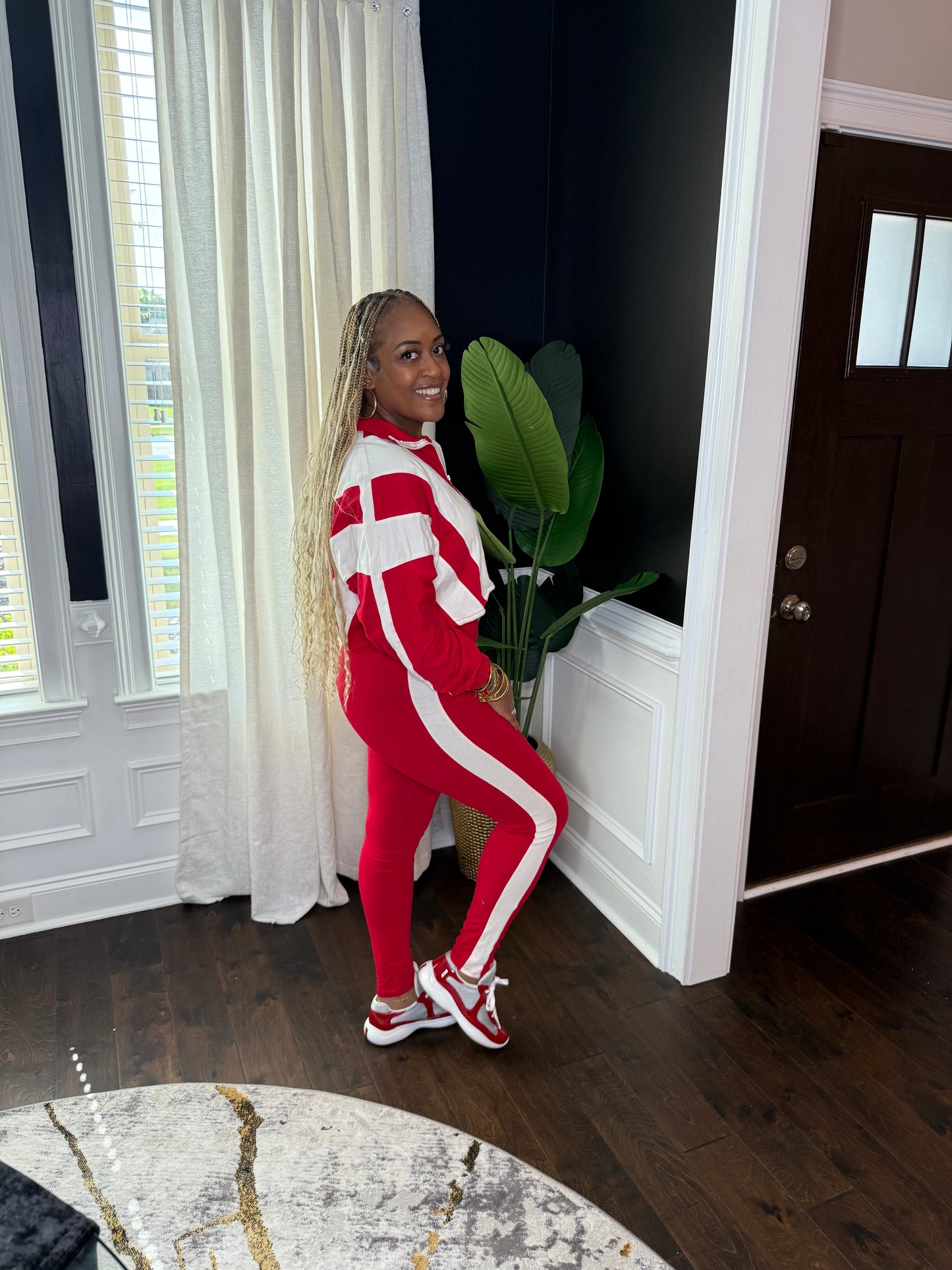 Power Play Colorblock Zip-Up Set – Red/Cream