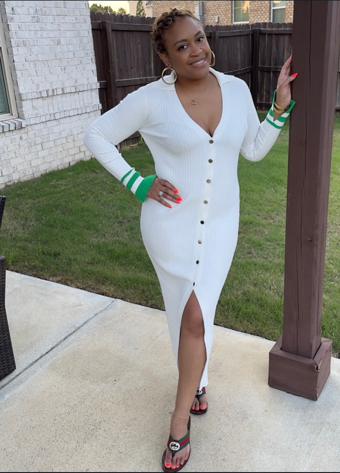 Cream & Green Polo Knit Dress Small Cream & Green Polo Knit Dress Small