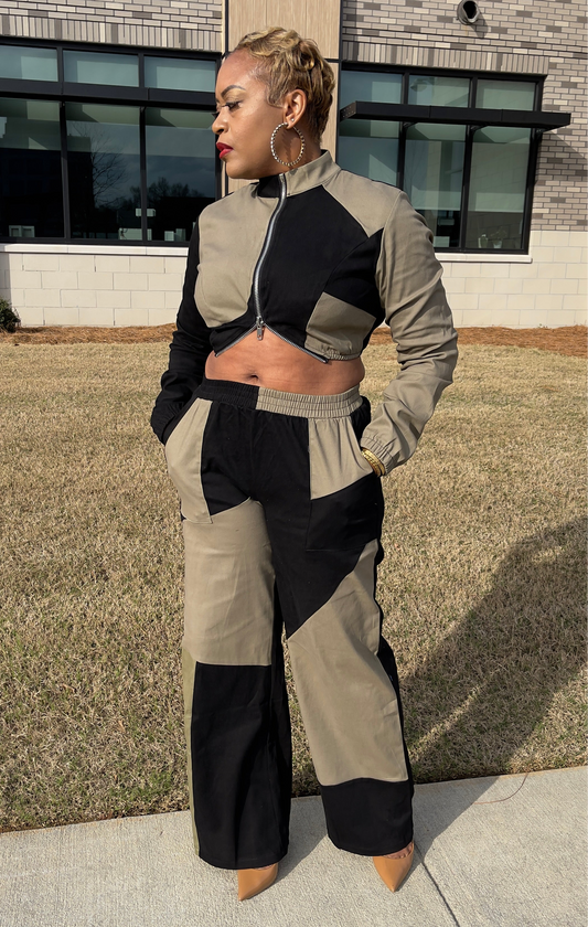 Olive & Black Colorblock Set