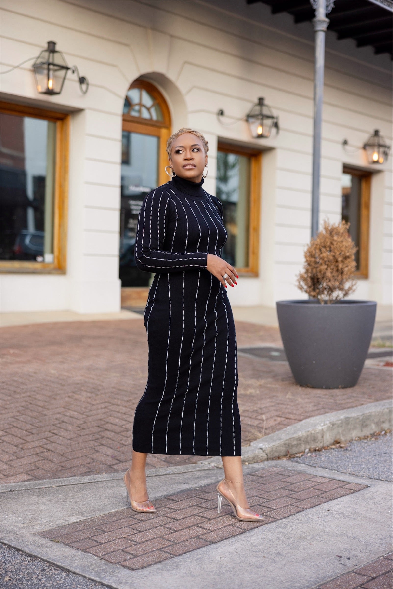 Black Sweater Dress with Embellishments Extra Large