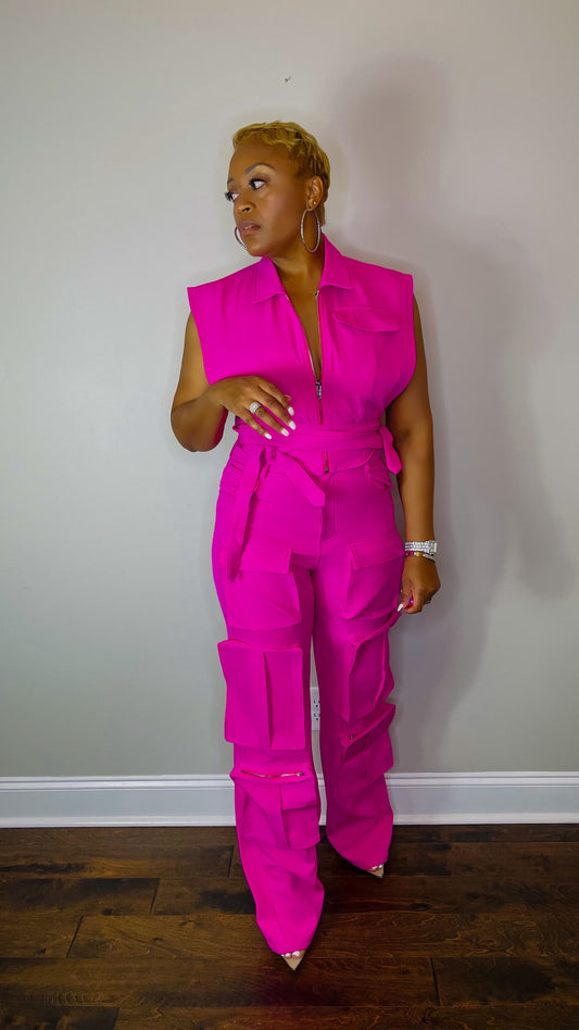 Hot Pink Sleeveless Utility Set