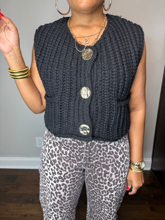 Chunky Knit Vest - Black