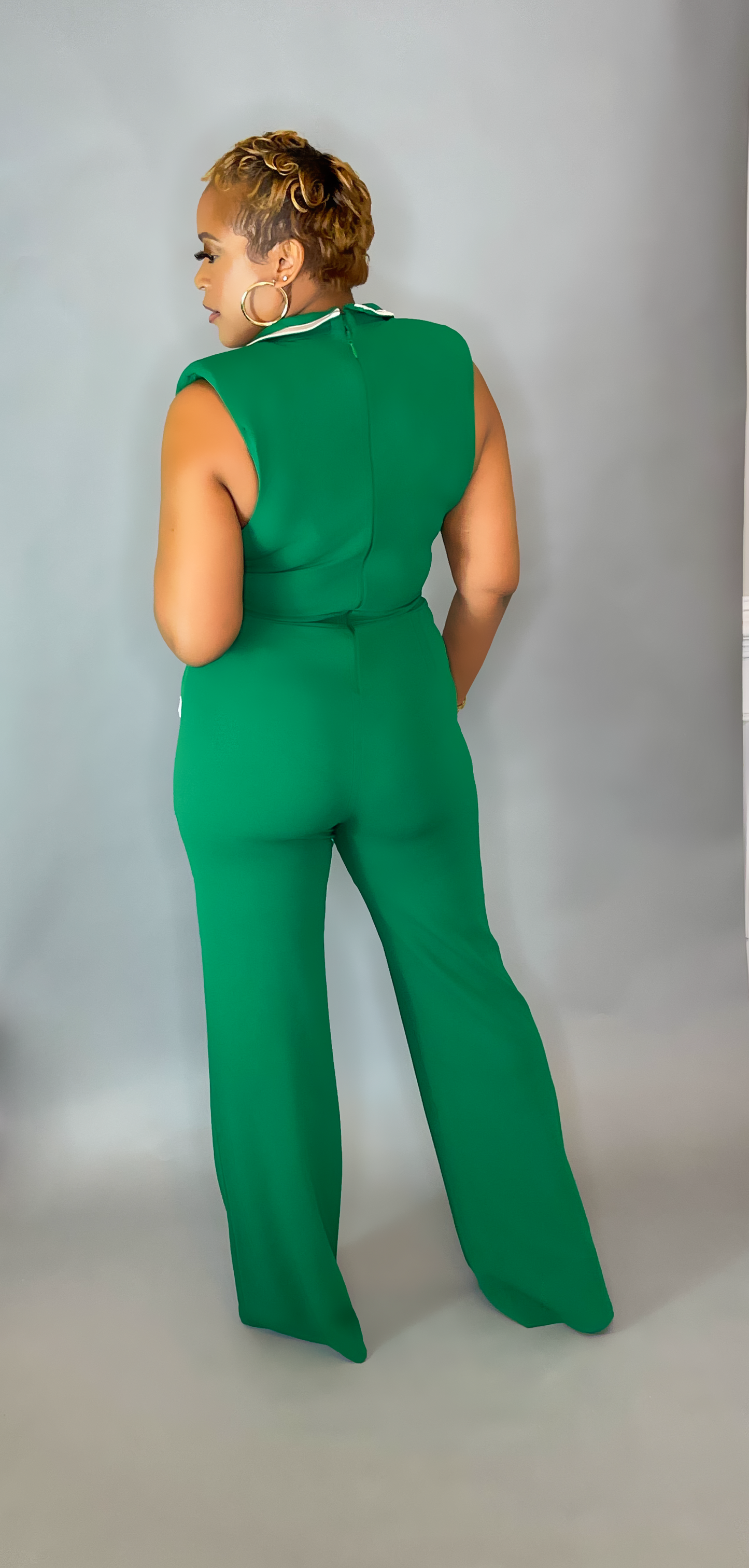 Green Sleeveless Wrap Jumpsuit