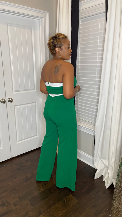 Green & White Colorblock Jumpsuit