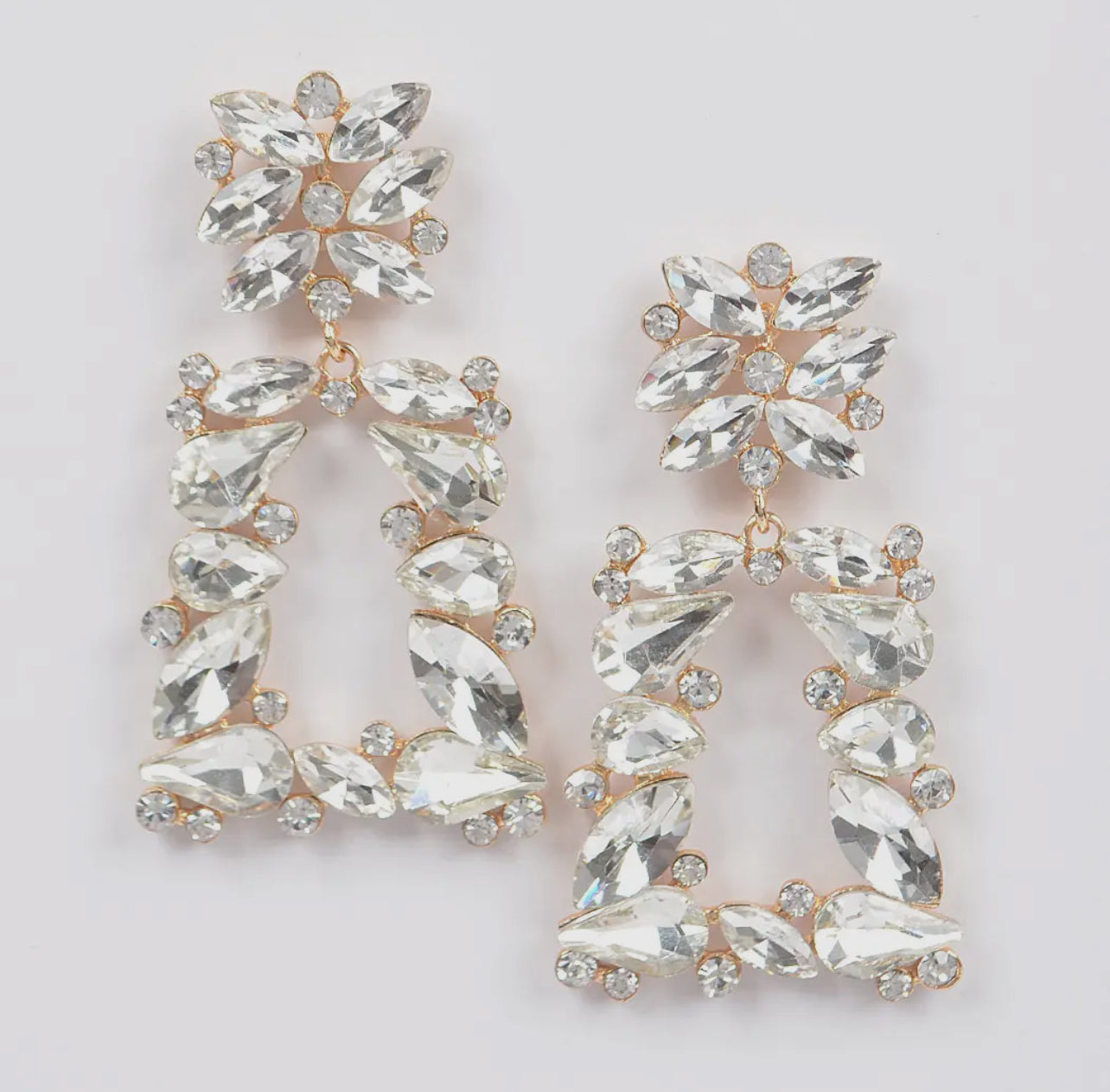 Flower Trapezoid Drop Rhinestone Earrings