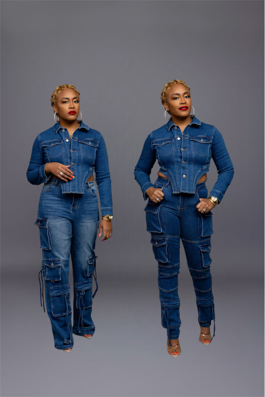 Motto Cargo Jean Set - Dark Wash