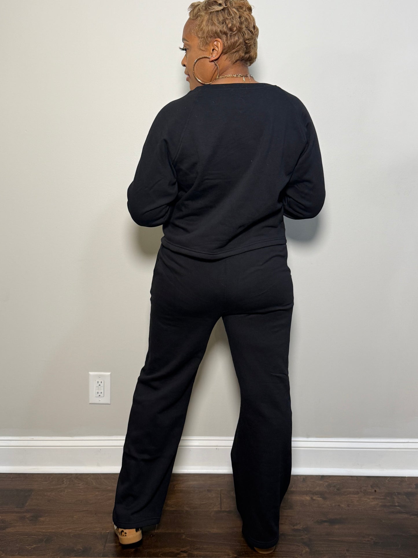 Fleece Lined Lounge Set - Black