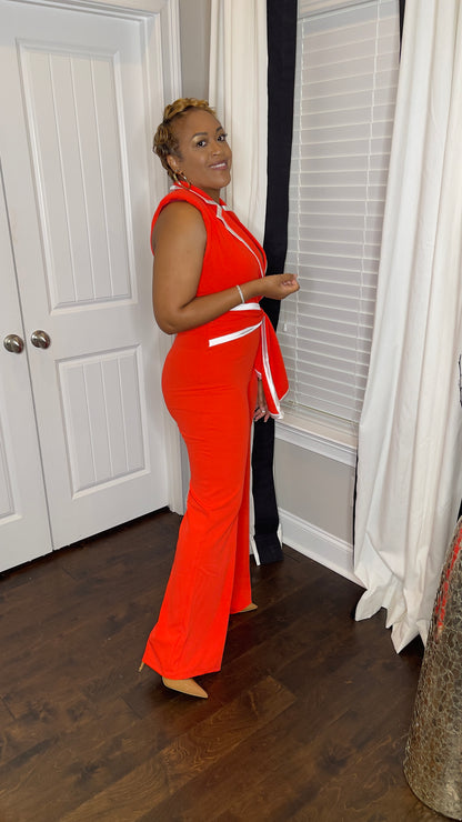 Orange Sleeveless Wrap Jumpsuit