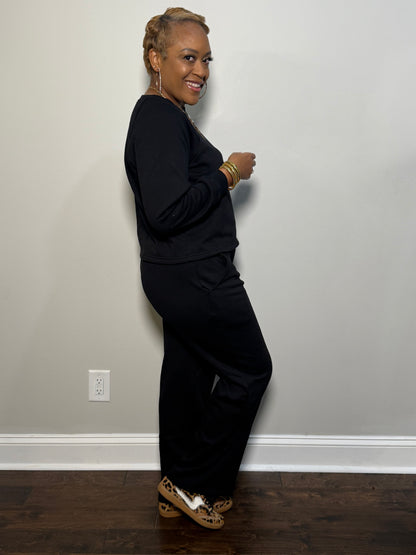 Fleece Lined Lounge Set - Black