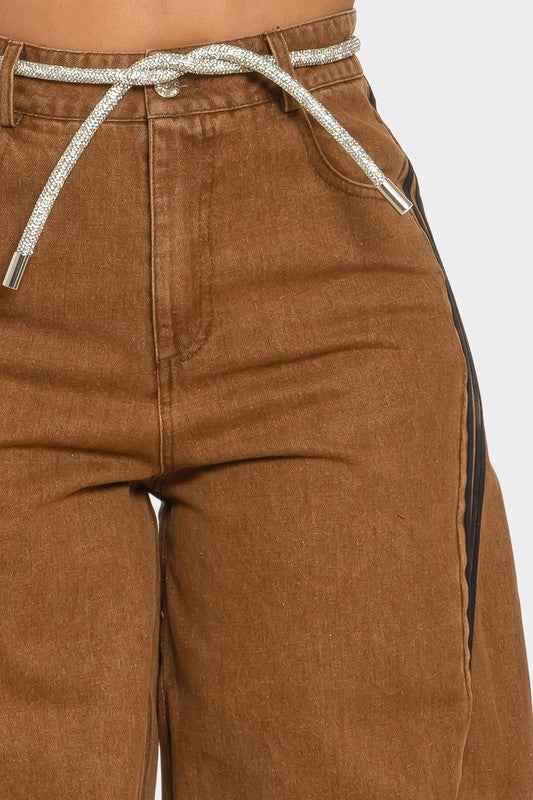 Triple Striped Cargo Jeans - Brown