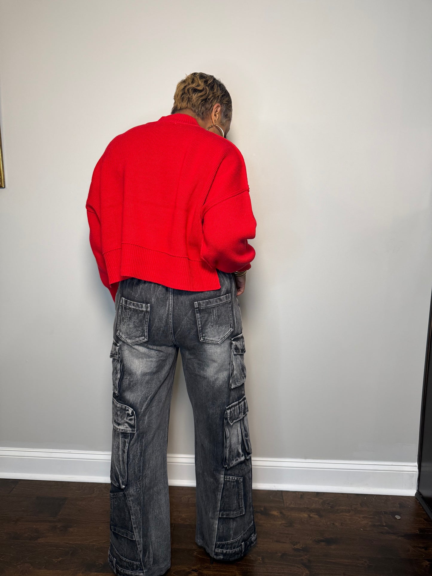 Black & Red Retro Front-Zip Baggy Denim Jeans