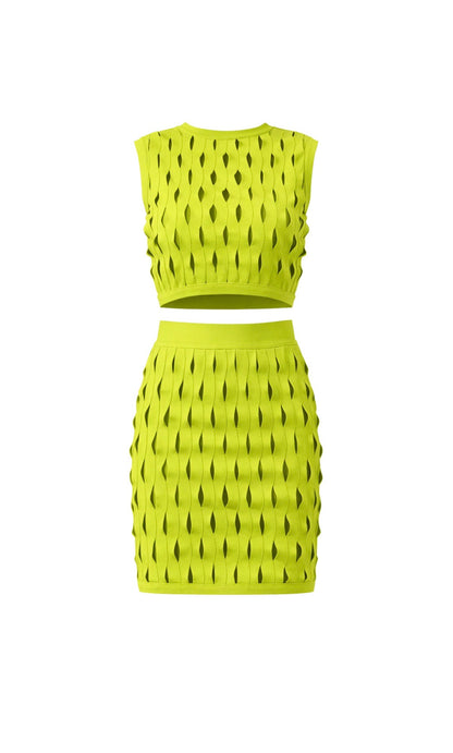 Lime Cutout Textured Skort Set