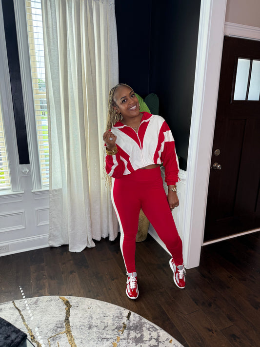 Power Play Colorblock Zip-Up Set – Red/Cream