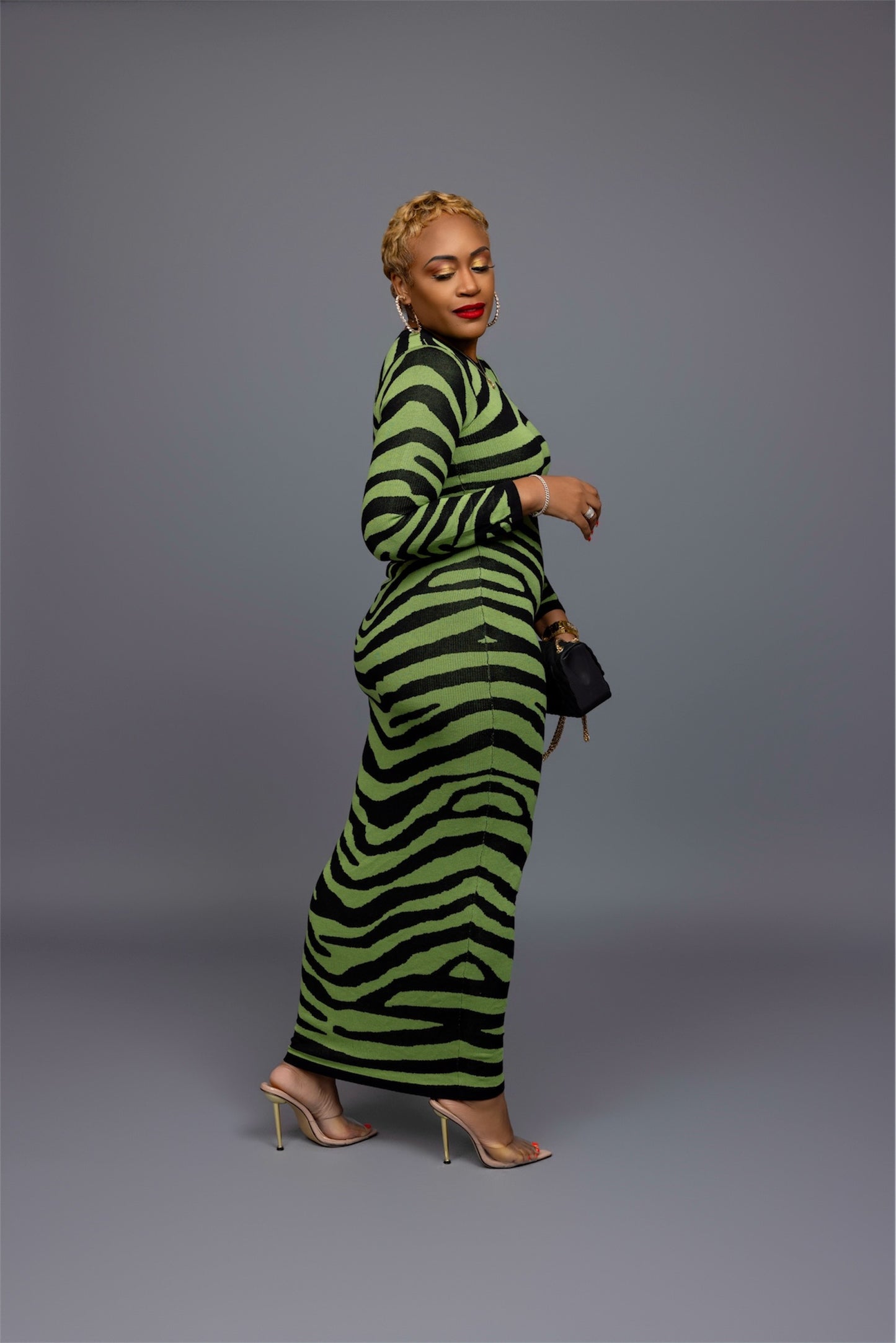 Green & Black Zebra Print Knit Maxi Dress