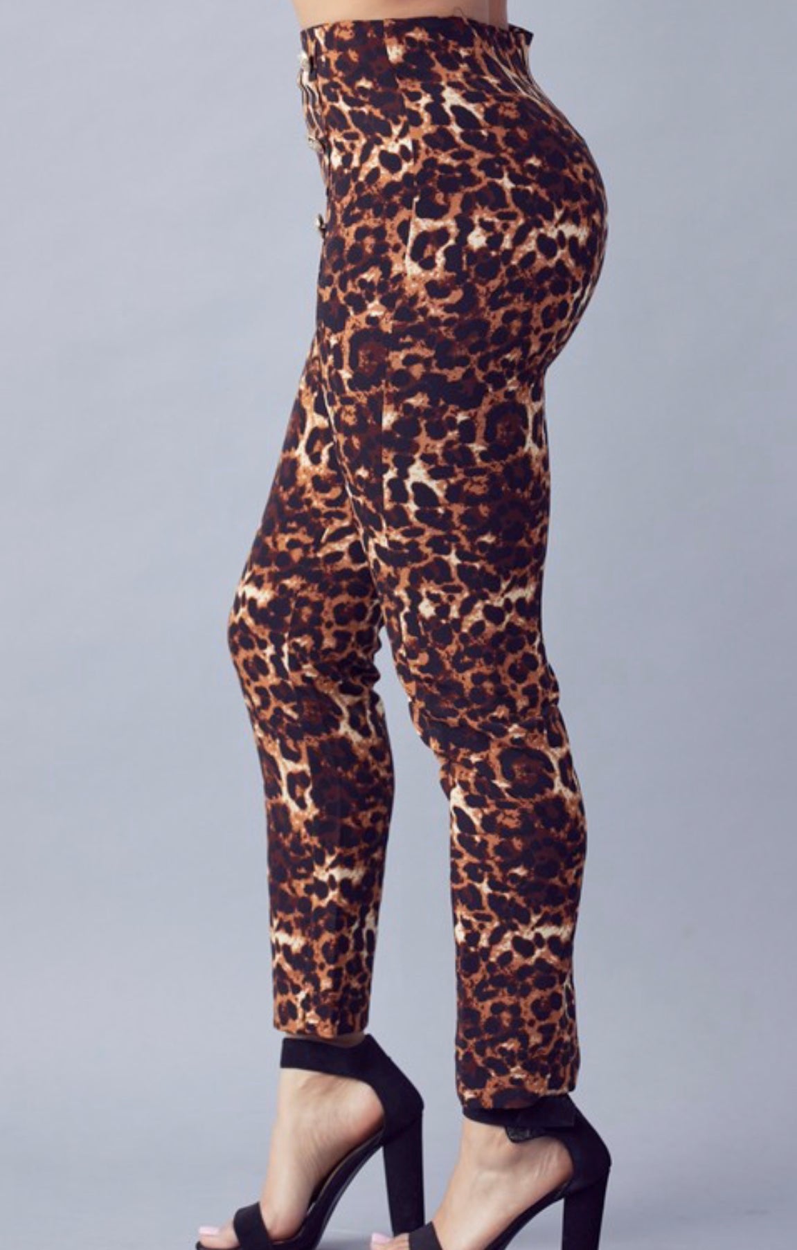 Animal Print Trousers with Gold Buttons