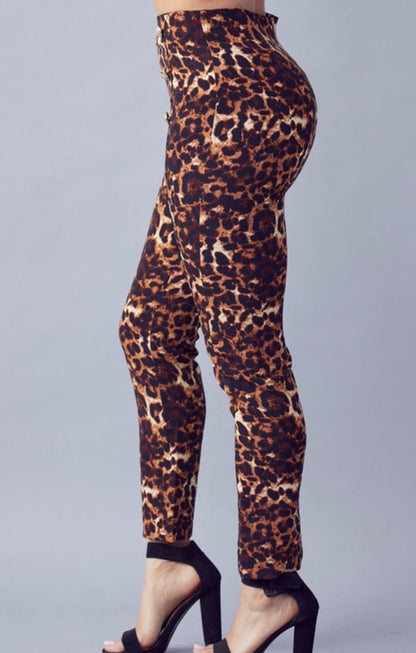 Animal Print Trousers with Gold Buttons