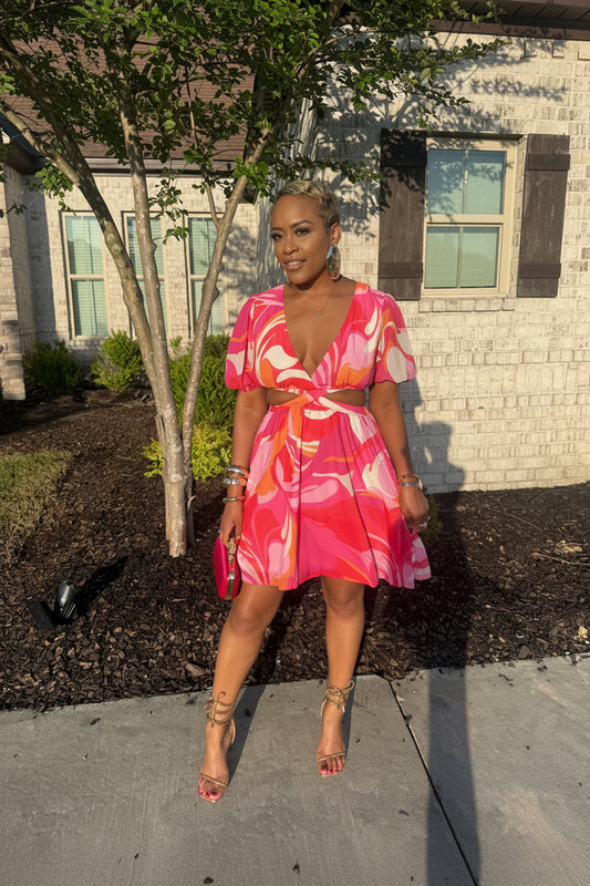 Sunset Sorbet Cutout Mini Dress