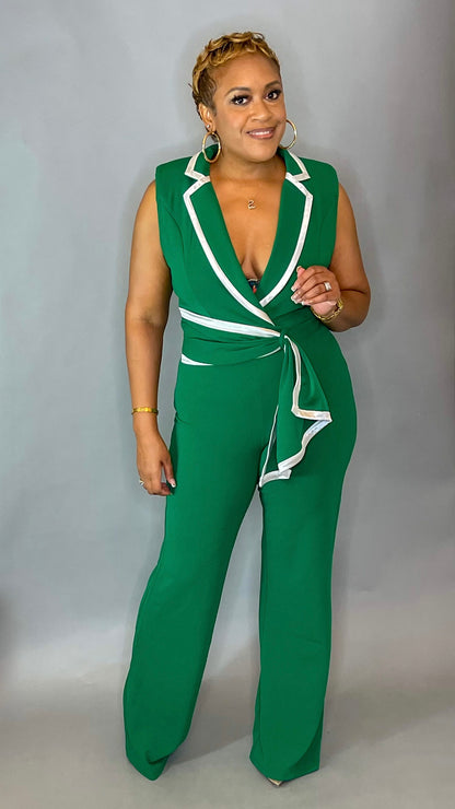 Green Sleeveless Wrap Jumpsuit