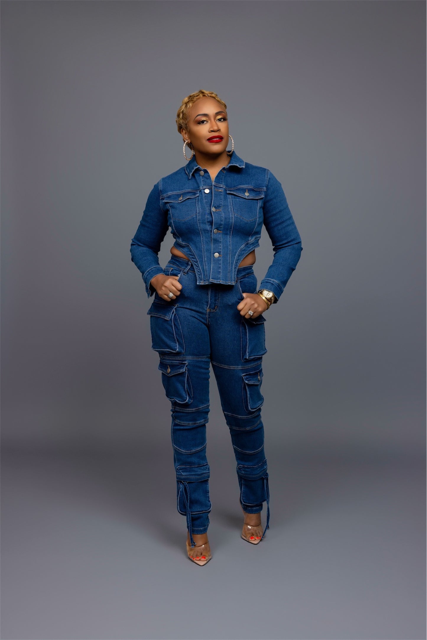 Motto Cargo Jean Set - Dark Wash