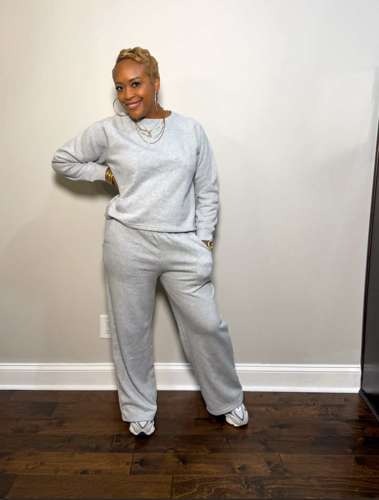 Fleece Lined Lounge Set - Heather Gray