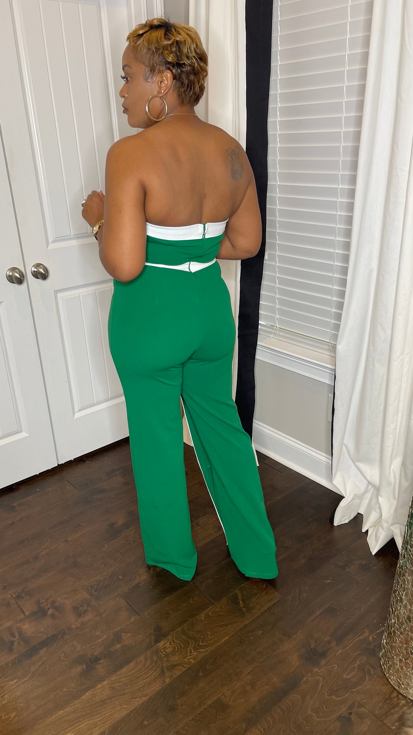 Green & White Colorblock Jumpsuit