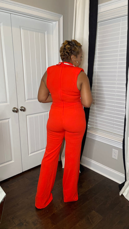 Orange Sleeveless Wrap Jumpsuit