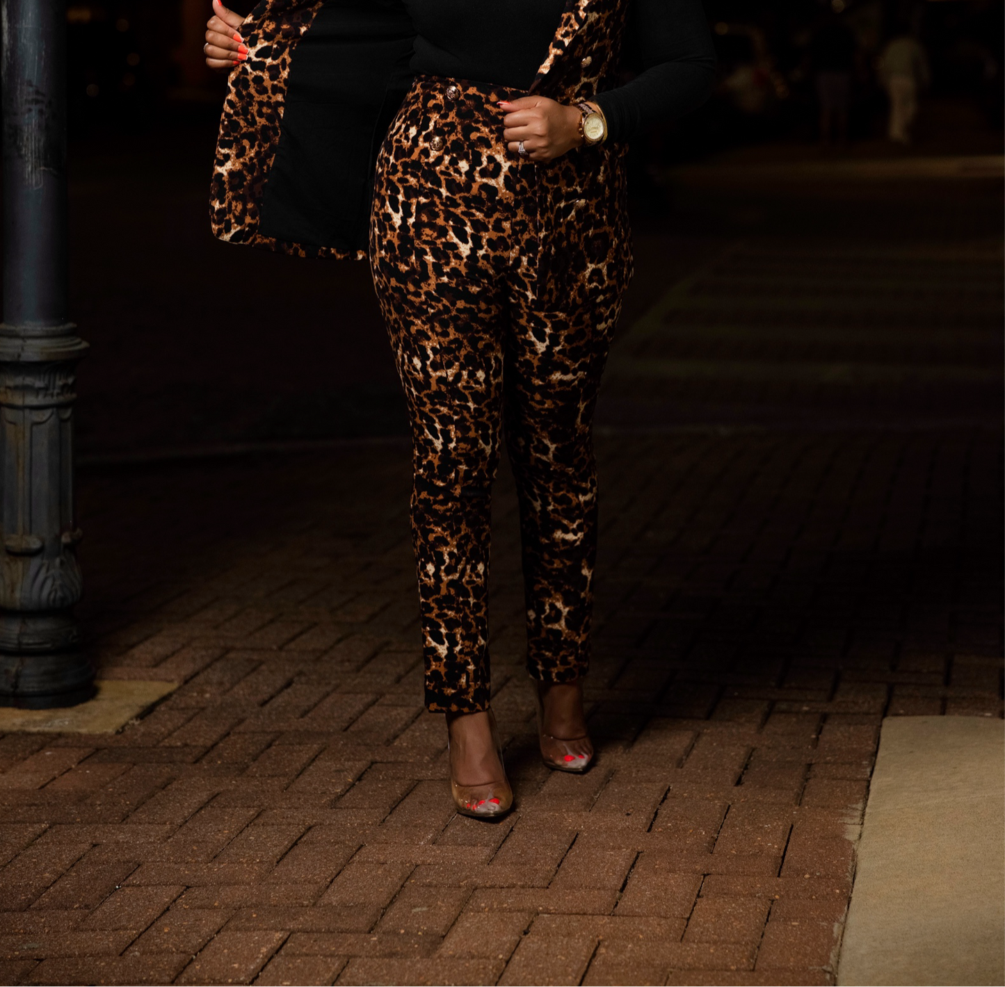 Animal Print Trousers with Gold Buttons