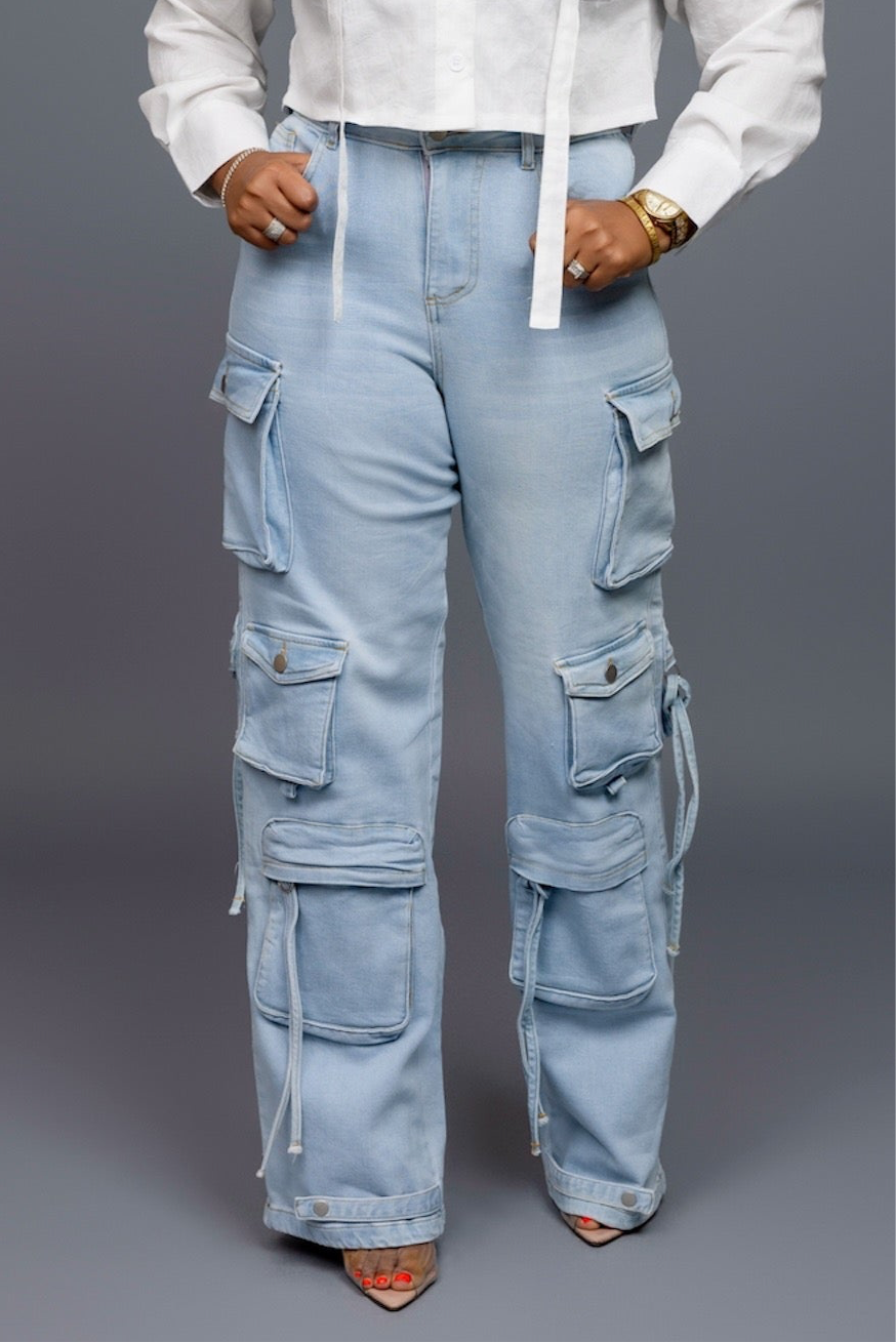 Motto Cargo Jean Set - Light Wash