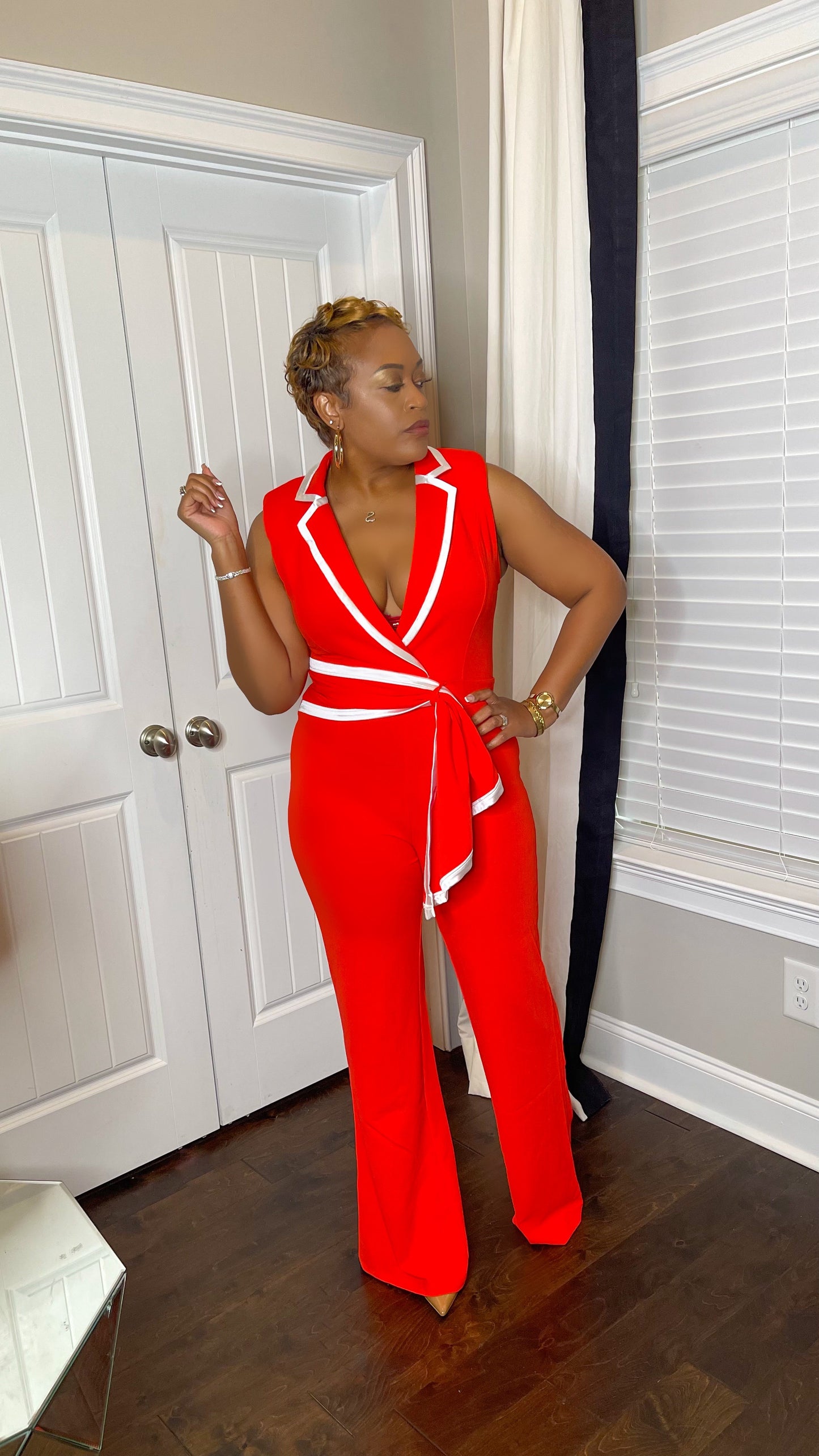 Orange Sleeveless Wrap Jumpsuit