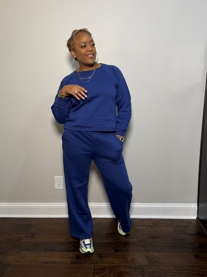 Fleece Lined Lounge Set - Light Navy