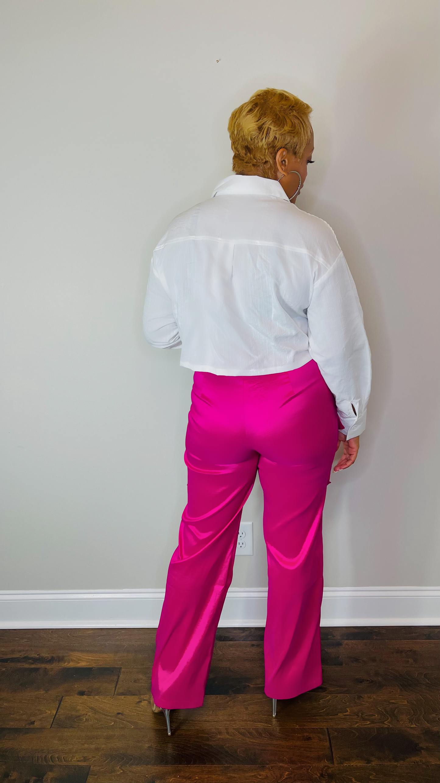 Pink Satin Cargo Pants