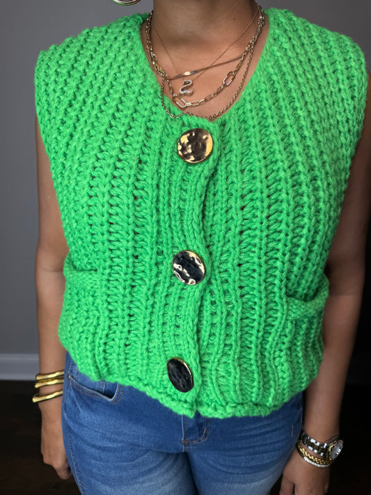 Chunky Knit Vest - Green