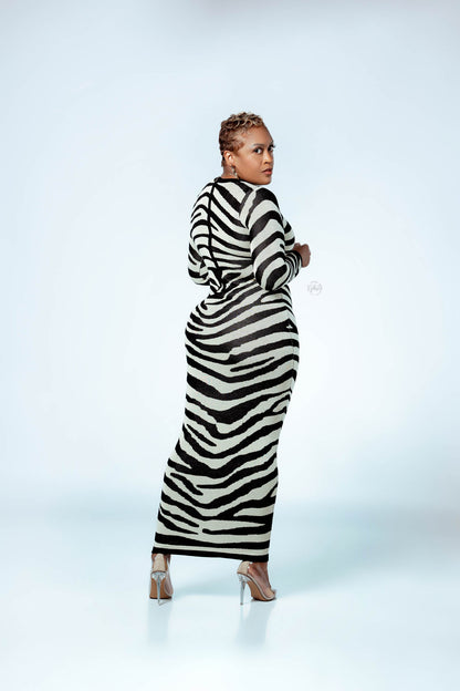 Zebra Print Knit Maxi Dress