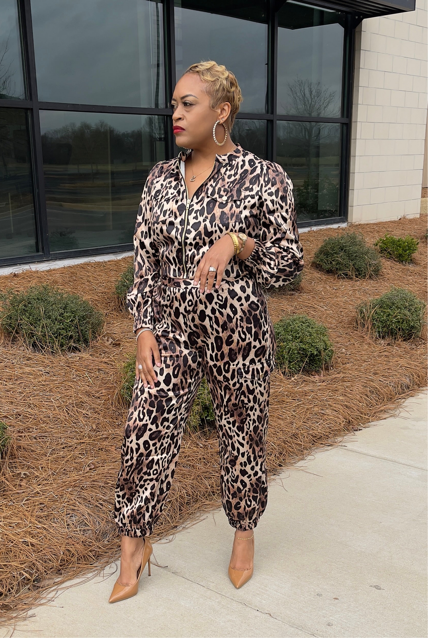 Satin Animal Print Cargo Set