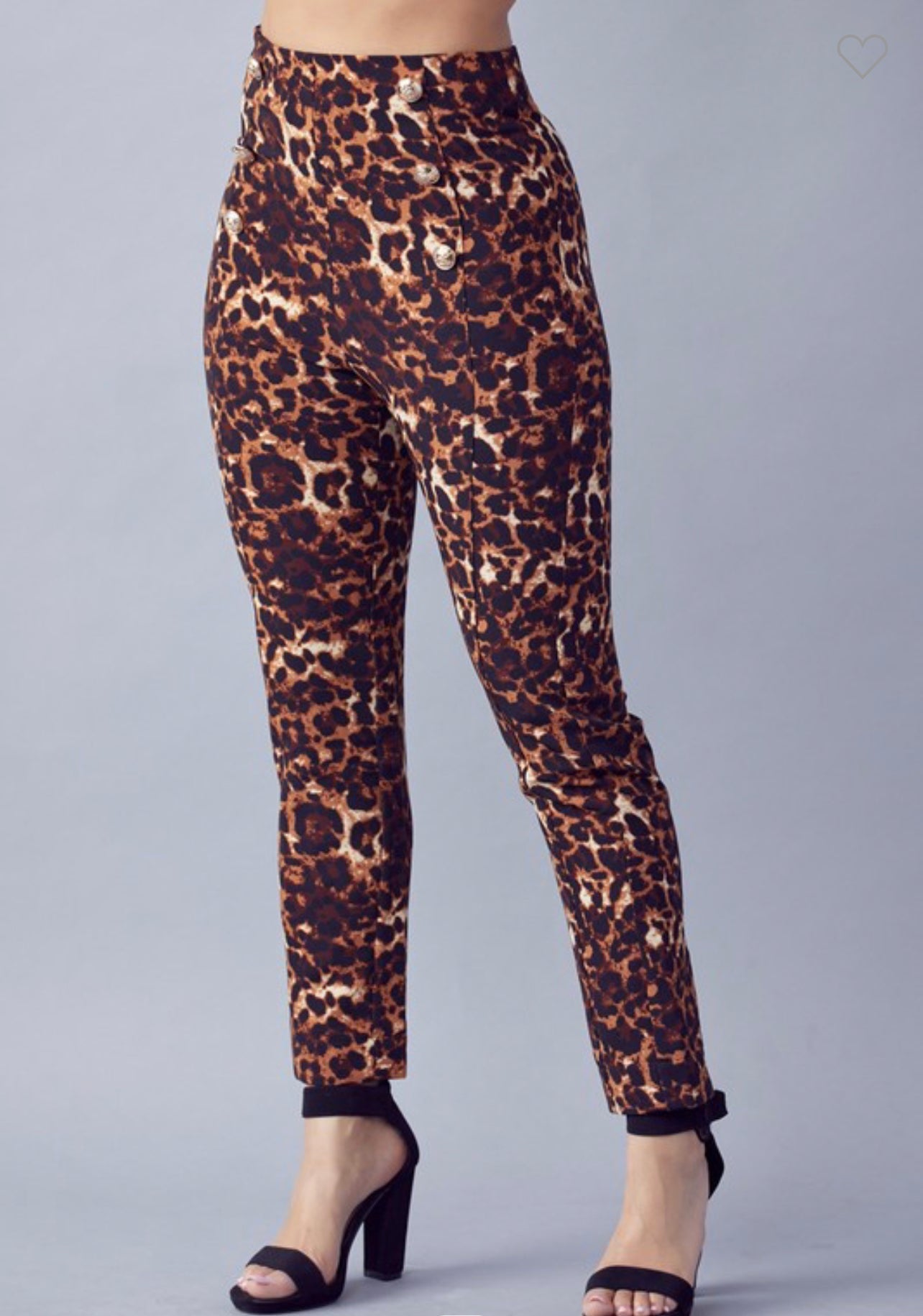 Animal Print Trousers with Gold Buttons