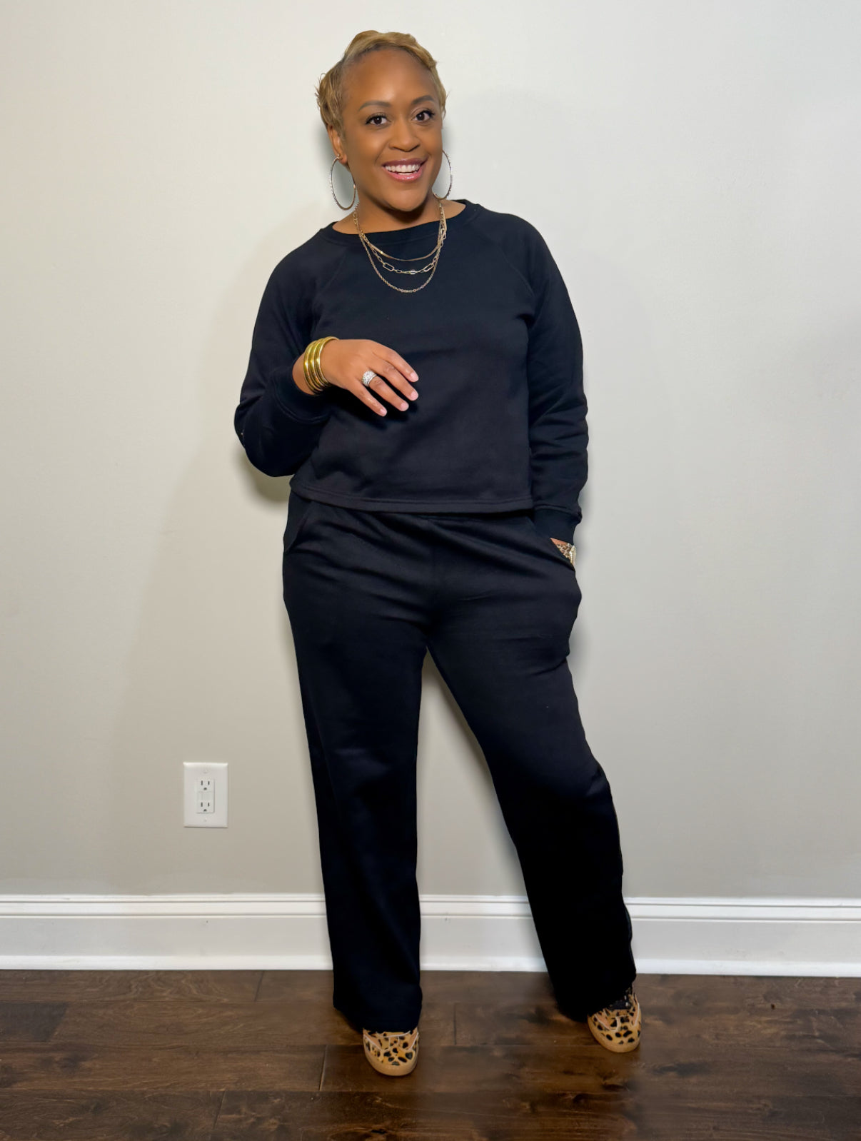 Fleece Lined Lounge Set - Black