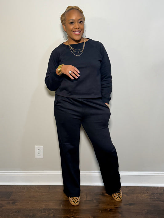 Fleece Lined Lounge Set - Black