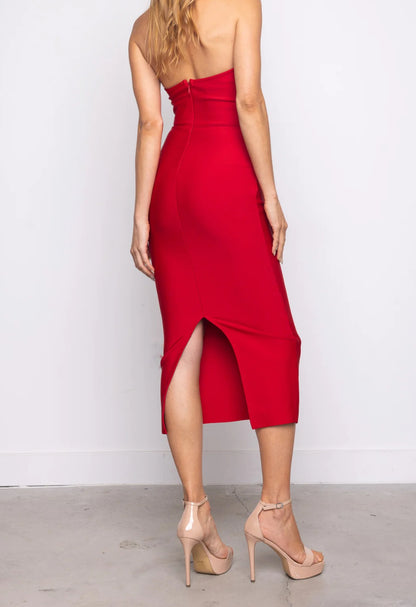 Red Bandage Midi Dress with Embellishments