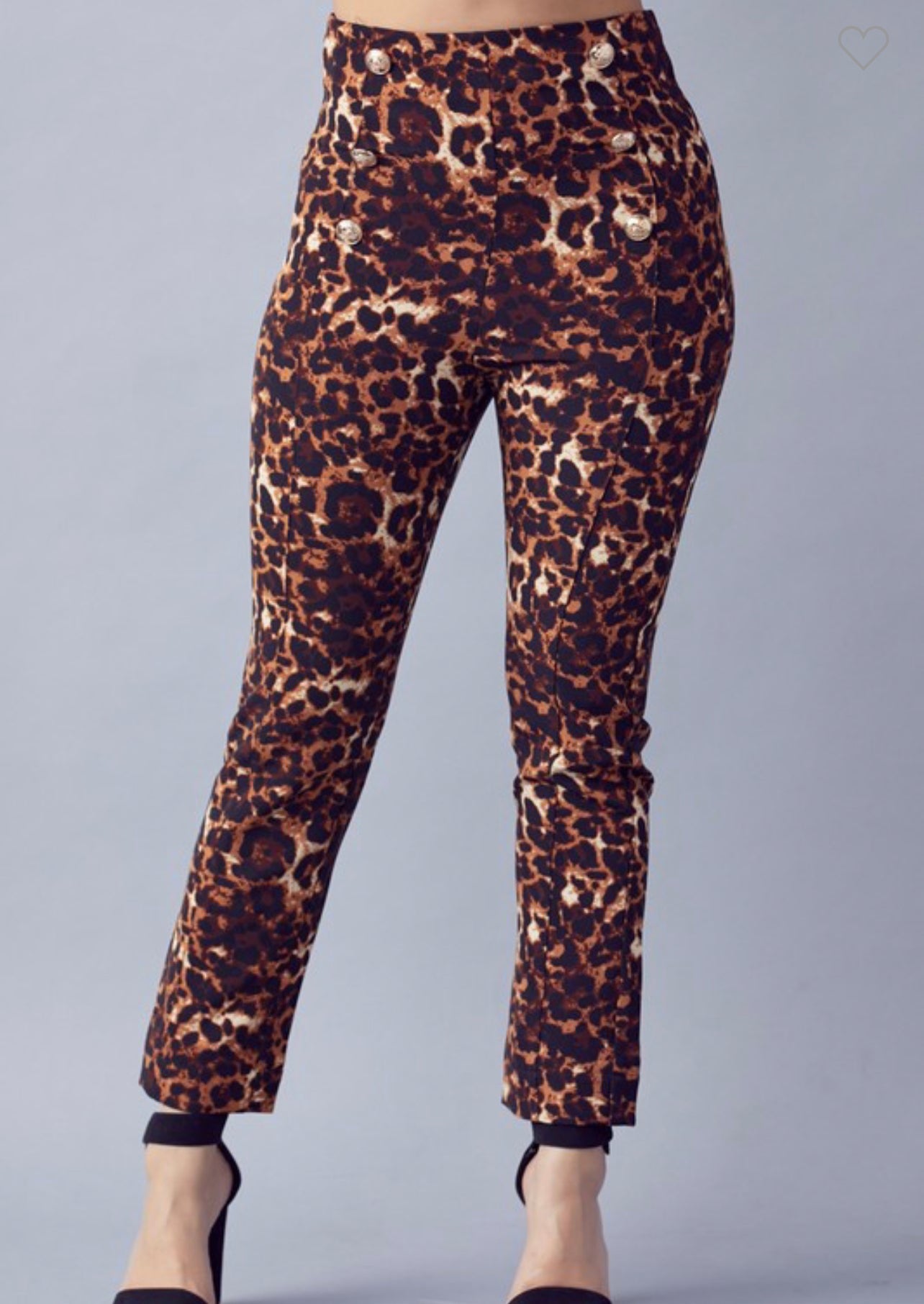 Animal Print Trousers with Gold Buttons