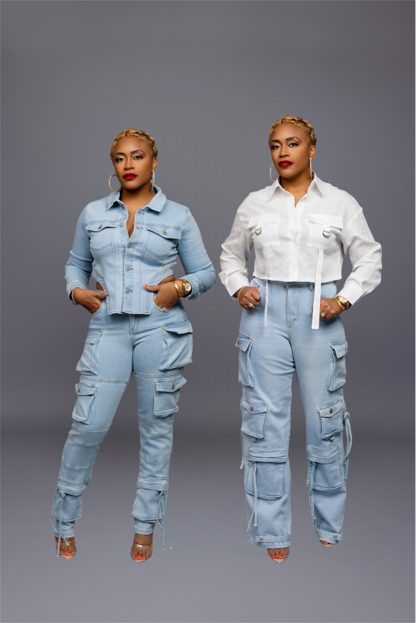 Motto Cargo Jean Set - Light Wash