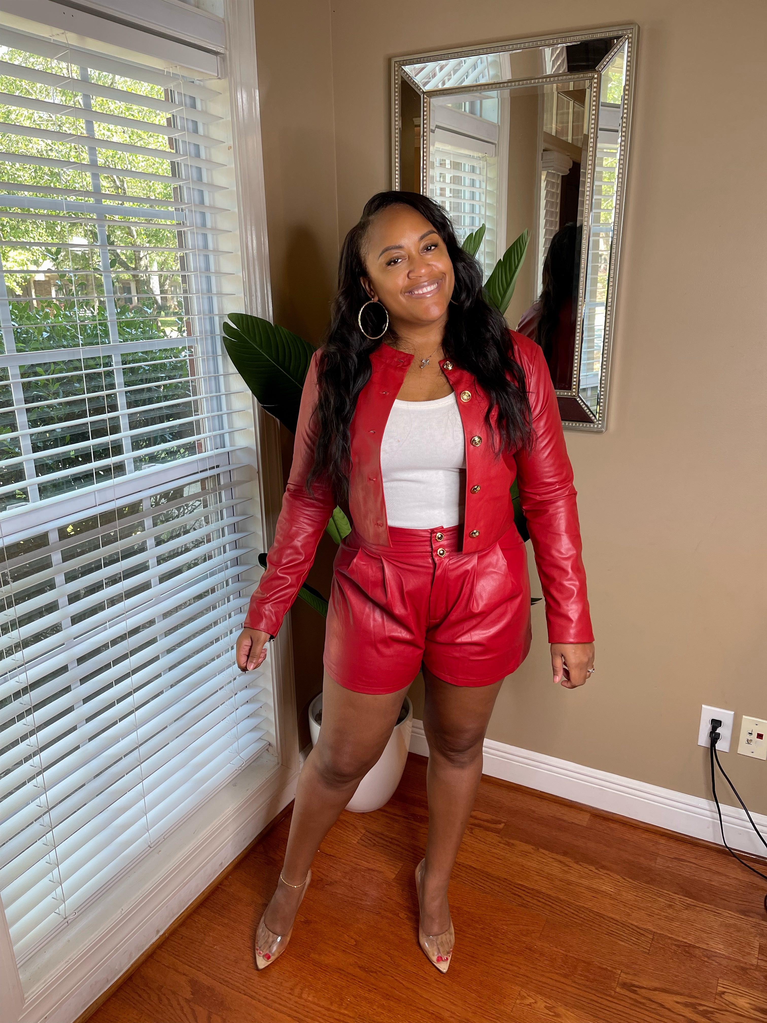 Leather 2024 red shorts